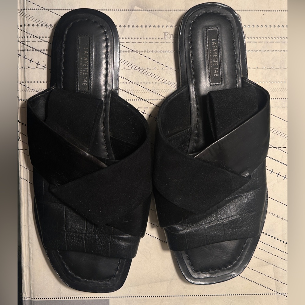 Lafayette 148 New York Black Leather Mules